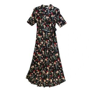NEW REVOLVE Equipment Imogene Silk Wrap Dress - Floral - Black Multicolor - XS